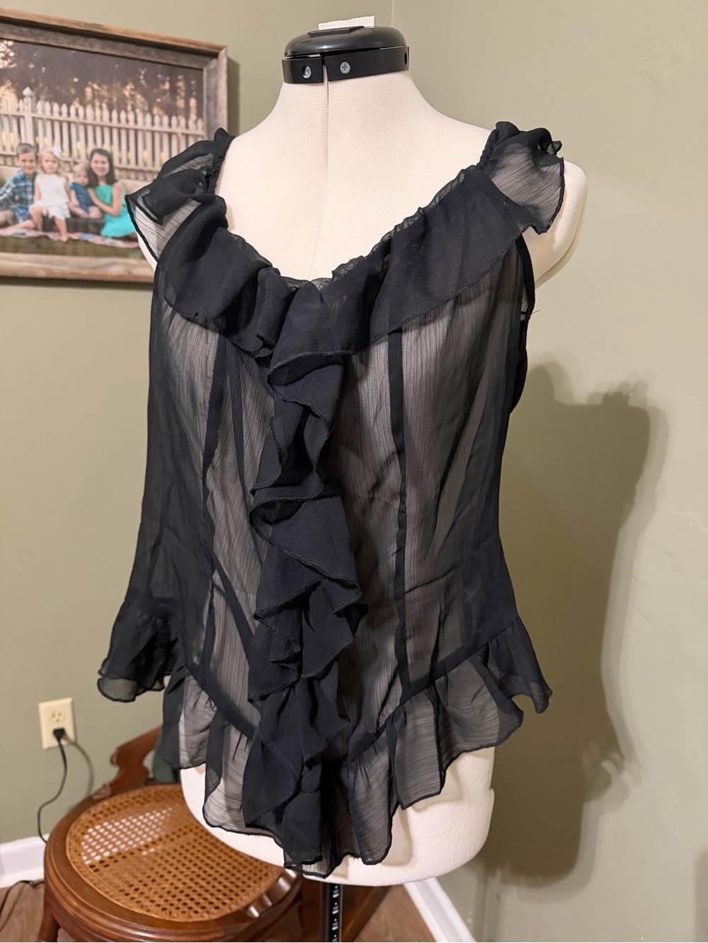 Lioness Sheer Ruffle Blouse Black Romantic Coquette Statement Top XXL